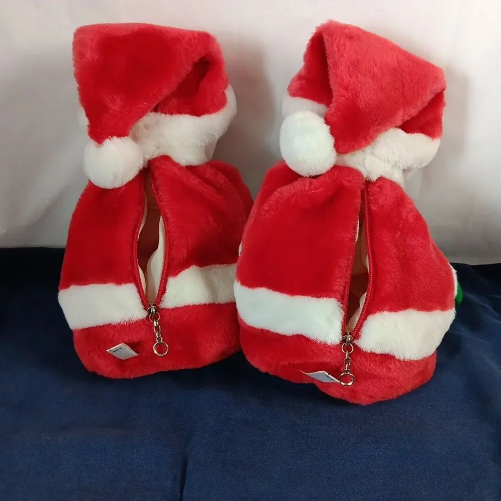 Vintage Santa Plush Pouch Christmas Decor Silent Craft Zipper Closer Satin Soft